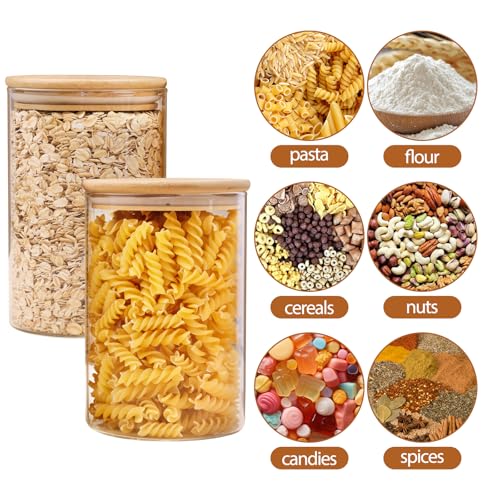 6pcs Glass Food Storage Containers with Bamboo Lids, 1qt Glass Jars