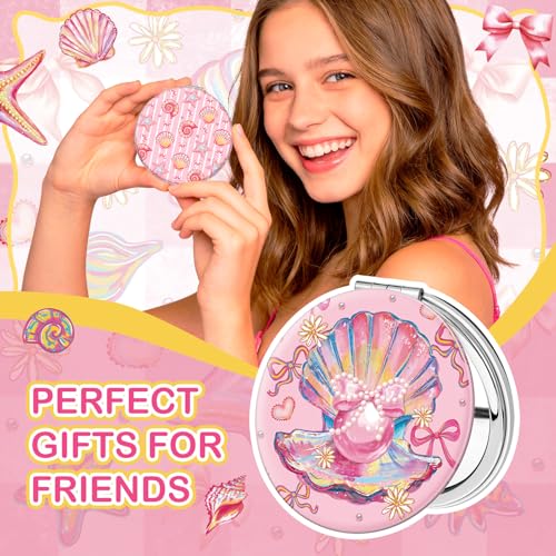 Weysat 9 Pcs Pink Seashell Bow Compact Mirrors Bulk Double Sided Magnify - color: Pink, size: Seashell Bow