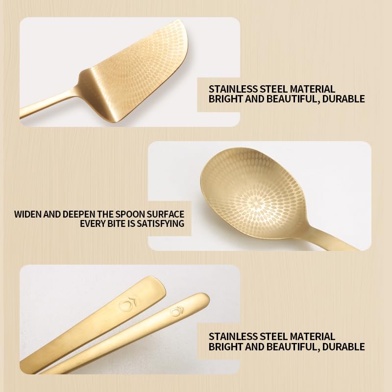 Gold Kitchen Set, 11-inch Cake Spatula and 10-inch Serving Spoon with Storage Bag, Stainless Steel