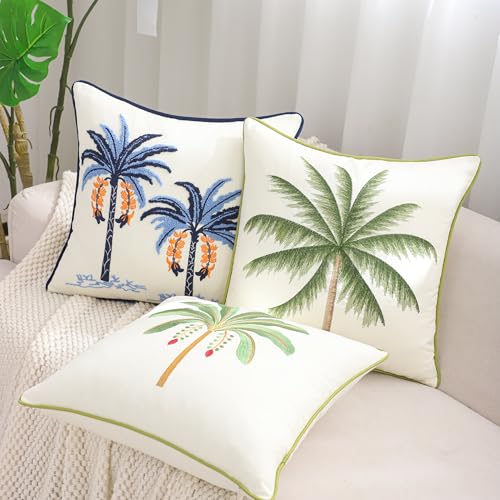 18x18 Palm Tree Embroidered Throw Pillow Covers Pack of 2 Green - color: Green Tropical Palm Tree