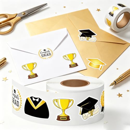 Graduation Stickers Roll Cartoon Grad Cap Trophy Self Adhesive Decor Labels - style: Graduation Cup