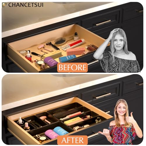 Black Bathroom Drawer Organizer Trays: 9 PC Stackable Desk Organizers Bin - color: Black