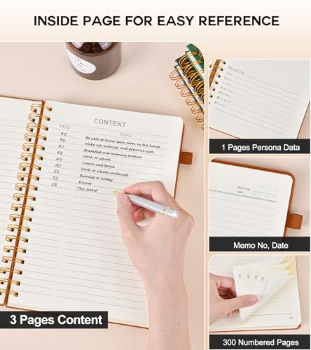 PERCUN Spiral Notebook 300 Numbered Lined Pages Hardcover Journal 8.5"x11" - color: Brown, size: A4 size (8.5in x 11.5in)