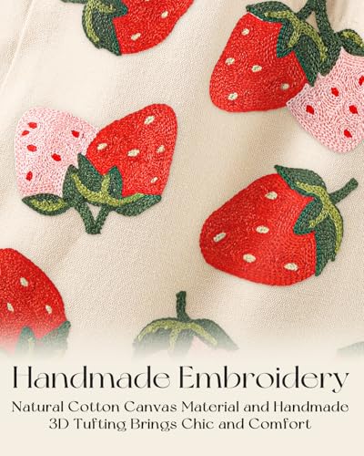 Miss Adola Embroidery Canvas Tote Bag with Pocket & Buckle - color: Strawberry
