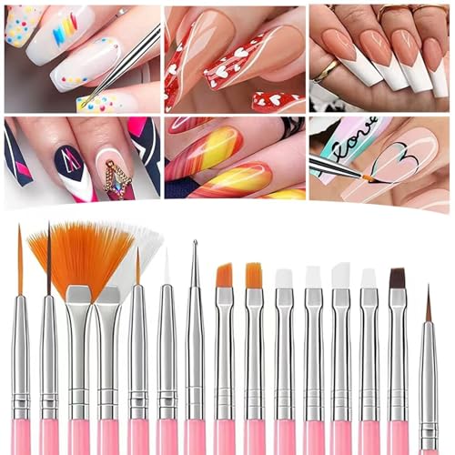 31PCS Nail Art Brush Set, Liner, Dotting, Fan & Flat Brushes - color: white