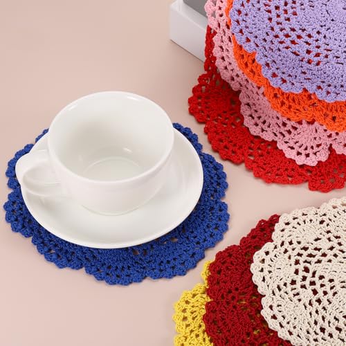 uxcell Lace Doilies, 4pcs 8" - Cotton Woven Round Crochet Coaster, Floral Design Fabric Handmade Placemat for Drink Wedding Party Decoration (Red) - color: Red