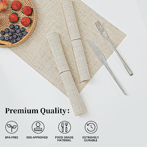 Leetaltree Woven Vinyl Beige Placemats Set of 16, Linen Look & Easy to Clean - color: Beige, size: Set of 16