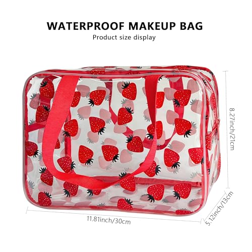 Flower Makeup Bag - Clear Printable Vinyl Cosmetic Pouch, Waterproof Small Clear Gift Bags for Travel & Organizer (Strawberry) - color: Strawberry