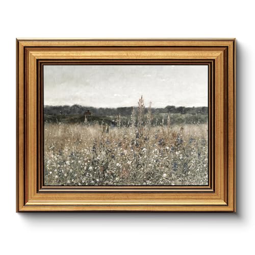 HUARCEY Gold Framed Canvas Wall Art, Vintage Wildflower Prints, 8x10 Inch - color: Champ Fleuri, size: 10"L x 8"W