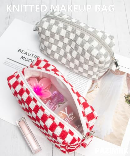 Checkered Makeup Bag for Purse, Small Travel Cosmetic Pouch,Christmas Red - color: Christmas Red