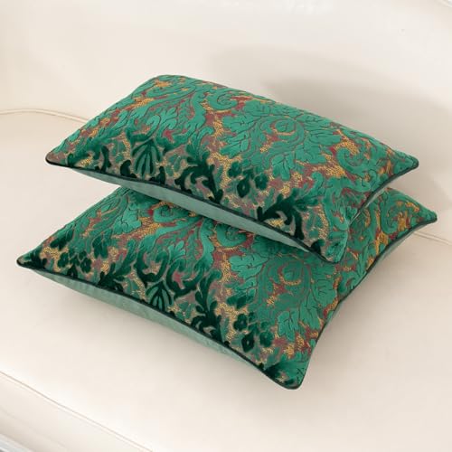 Alerfa Boho Green Floral Throw Pillow Cover 18x18 Inch Cut Velvet Sqaure Luxury Embroidered Decorative Pillow Cover for Couch Living Room Bedroom - color: Green, size: 18" x 18" (Pack of 1)