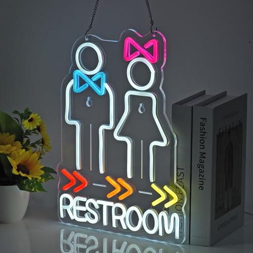 Restroom Neon Sign,Bathroom Lounge Shop LED Light Wall Decor Sign - color: White-RESTROOM