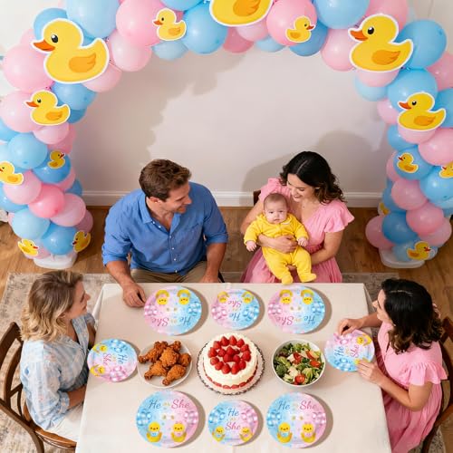 96Pcs Duck Gender Reveal Party Decorations, Serves 24 - style: Yellow Duck Gender Reveal