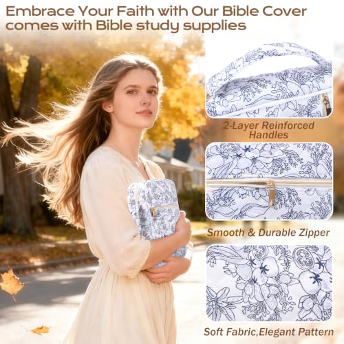 XKDOUS Bible Cover Case for Women Bible Bag Journaling Kit w/Study Supplies - color: Black, size: Large