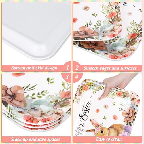 JarThenaAMCS 3Pcs Easter Serving Trays 13 x 10 Inch Watercolor Bunny Egg Flower Platter Vintage Spring Rabbit Serving Dishes for Serving Food Snacks Cookies Dessert Party Supplies - style: Bunny Egg