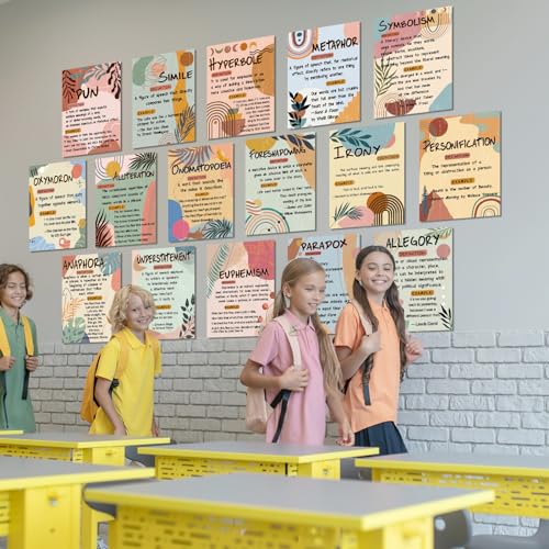 Qeeenar 16 Pcs Figurative Language Posters for Classroom, Vintage Boho