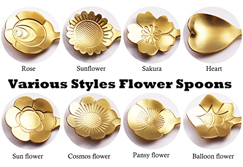 9 Pcs Flower Spoon Coffee Teaspoon, ESRISE Stainless Steel Tea Spoon(Gold) - color: Gold