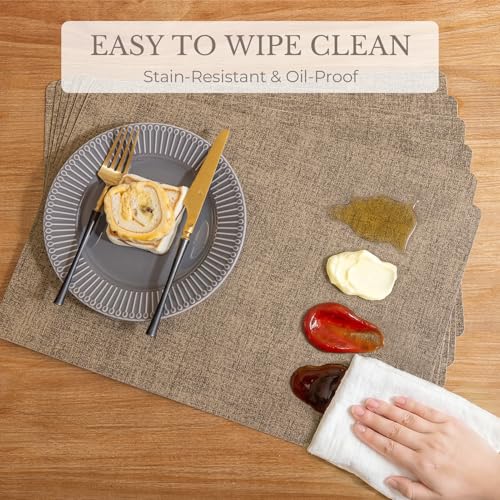 Romanstile Faux Leather Vinyl Placemats Set of 6, Coffee - color: Coffee