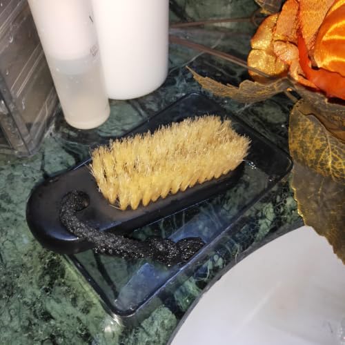 NewFerU Wooden Nail Brush Cleaner Black with 100% Natural Boar Bristles - color: Black With Rope