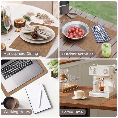 NCUE Vinyl Placemats Set of 6, 17"x12" Wipeable Place Mats with Coasters - color: Light Brown, size: Set of 6