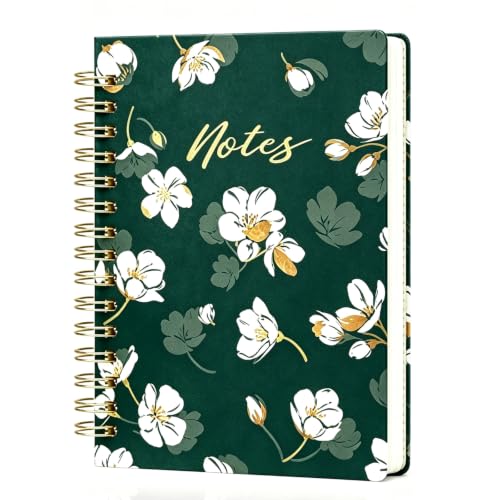 A5 Spiral Notebook Cute Lined Planner Ruled Notepad Journal for Writing - color: White Flower