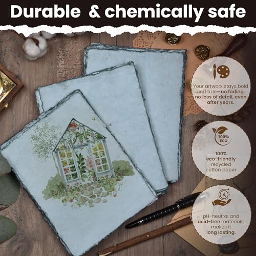 LEATHER VILLAGE Grey Deckled Edge Watercolor Paper 25 Sheets 6x8 Inches - color: Grey Toned, size: 8 x 6 Inch