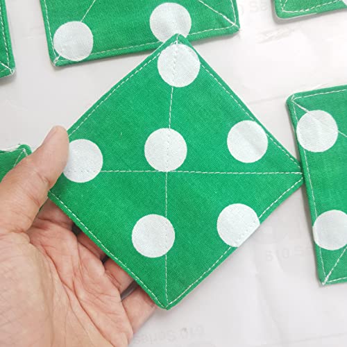 CUSHYSTORE Canvas Floral 2 Layers Coasters Saucers Absorbant Mat Pad Floral Botanical Style Fabric Quilted for Glass Cup Drinking 4", 6 Pack (Green Polka Dot) - color: Green Polka Dot