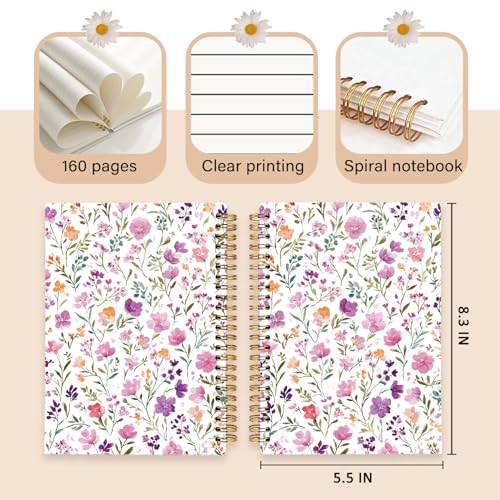 Enkvke Cute Spiral Notebook Journal for Women - color: Floral-Pink Purple-A5