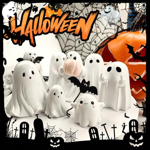White Decorative Halloween Ghost Figurine (Red Heart Ghost) - color: Red Heart Ghost