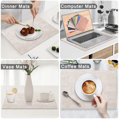 Homaxy PU Faux Leather Placemats for Dining Table, Set of 6, Beige - color: Beige