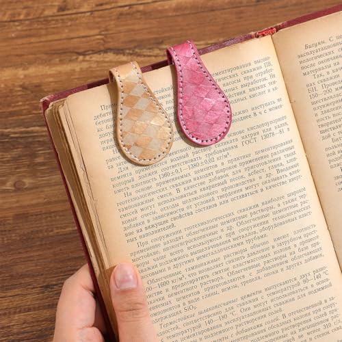 3PCS Vintage Magnetic Leather Bookmark, Leather Magnetic Bookmarks for Women, Magnetic PU Bookmarks Clip Book Accessories, Lattice Pattern - style: Lattice Pattern