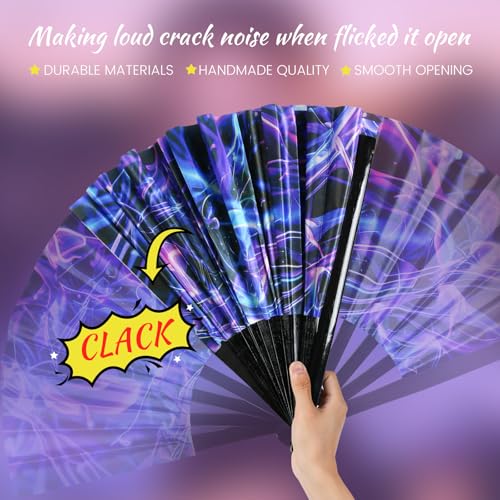 SYNTECSO Folding Hand Fan for Rave, UV Glow Clack Fan - color: Light Wave