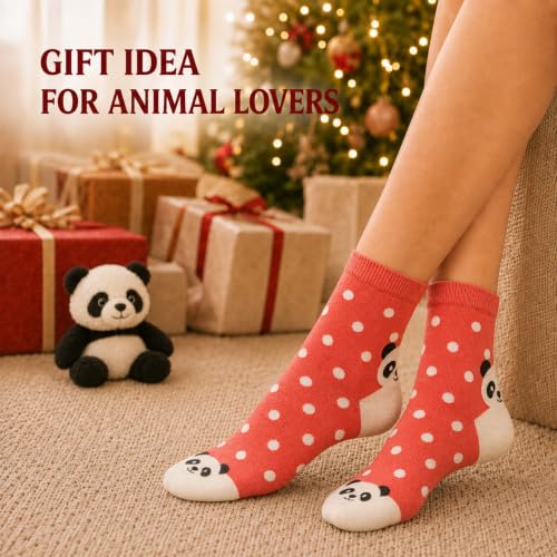 KONY Women's Animal Socks, Cotton Crew Fun Novelty Gifts, 5 Pairs - color: Dot Animals - 5 Pairs