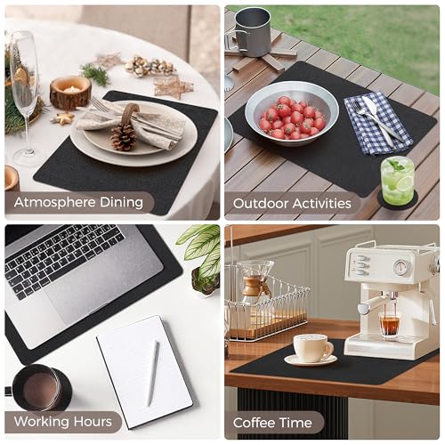 NCUE Vinyl Placemats Set of 4, 17"x12" Wipeable Place Mats with Coasters - color: Black, size: Set of 4