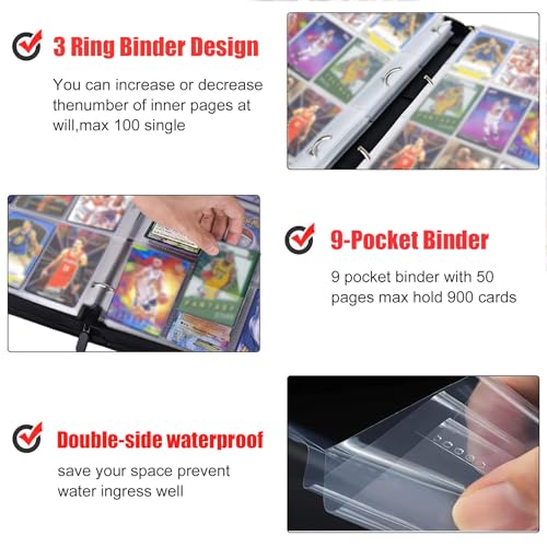 900 Pockets Basketball Card Binder, Portable Waterproof PU Storage Album,C9 - color: Basketball-900