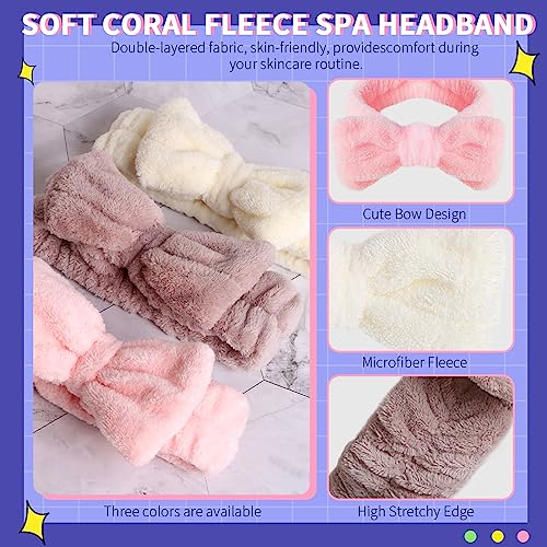 WSYUB Spa Headbands, Makeup Headband,Bow Headband for Washing Face skincare headbands for women,Easter Basket Stuffers Gifts - color: charming brown and cute pink, pure beige