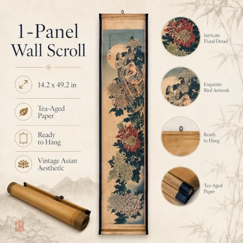 Wall Art Poster Prints Painting Scroll Decor Bird Flower Chrysanthemum - color: F4