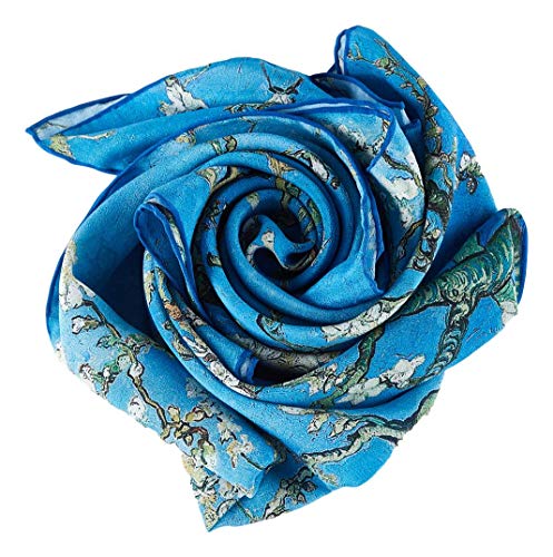 JWSilk Long Charmeuse Silk Scarf Classic Art Print - color: Almond Blossom
