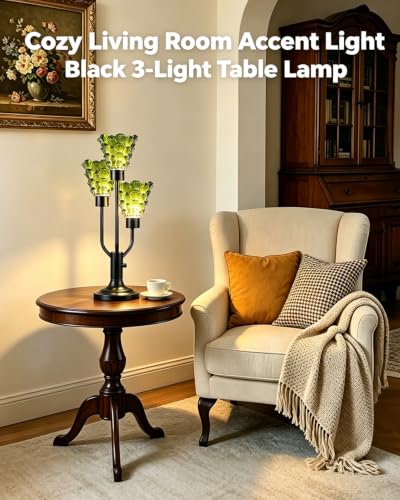 Lightdot Mid Century Modern Table Lamp Dimmable Bulbs Included Green Glass - color: 21-Black-Green-Shell