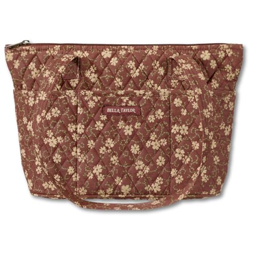 Bella Taylor Small Tote, Quilted Shoulder Bag for Women - color: Burgundy Floral