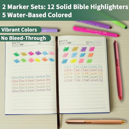 25 PCS Bible Study Supplies Kit, Large Capacity Canvas Tote Bag for Women Organizer, Bible Highlighters and Quick Dry Pens No Bleed Through, Notebook Bible Tabs Cross Bookmark Journaling Accessories - color: White