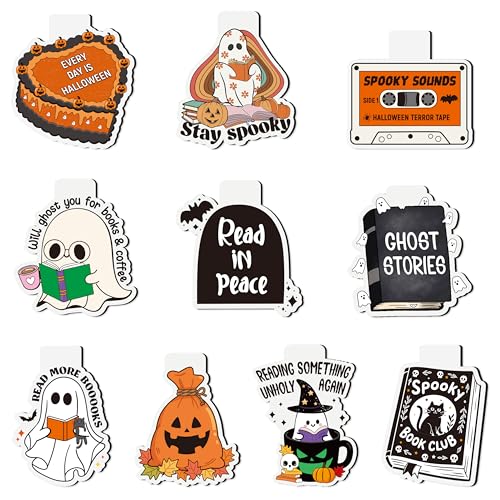 10Pcs Halloween Ghost Magnetic Bookmarks - Funny Spooky Reader Bookmarks for Reading, Cute Ghost Pumpkin Book Mark Clips Fall Page Markers for Book Lover Students Teachers Halloween Bookish Gifts - style: Halloween