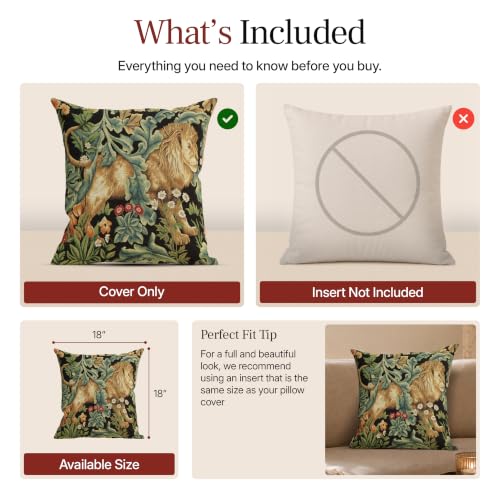 William Morris Lion Tapestry Throw Pillow Cover 18 x 18 in With Zipper - color: Black Lion