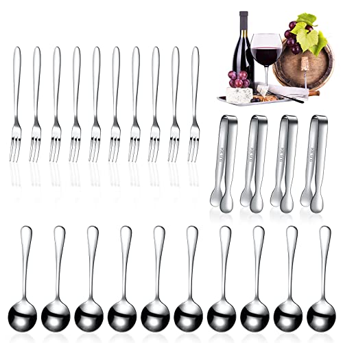 24 Pcs Mini Appetizers Forks and Spoons Tongs, Circular Spoon, Silver - color: Silver, size: Circular Spoon