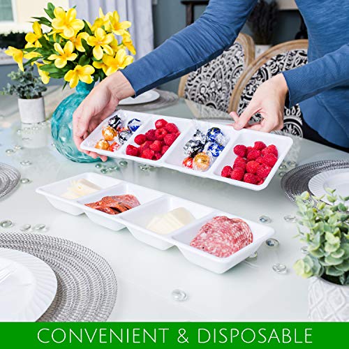 Plasticpro 4 Sectional Rectangle Plastic Disposable Serving Tray/Platter 5 X 16 White Pack of 2 - color: White