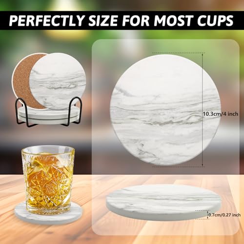 Coaster Set of 4, Ceramic Drink Coasters with Holder, 4 Inch Round (R&D) - style: 4 coasters Style D