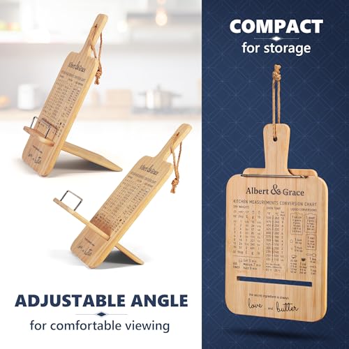 Adjustable Bamboo Cookbook Stand with Conversion Chart