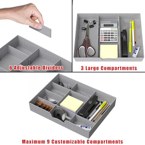 Simple Houseware Drawer Organizer Tray, 9 Adjustable Compartments, Gray - color: Gray, size: 1 Pack