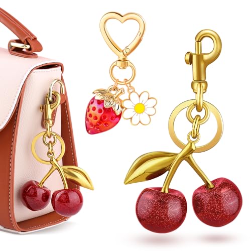 Cherry Bag Charm Cute Cherry Purse Charms Strawberry Keychain Best Gifts - color: A06 1pcs Cherry Charm and 1pcs Strawberry Keychain