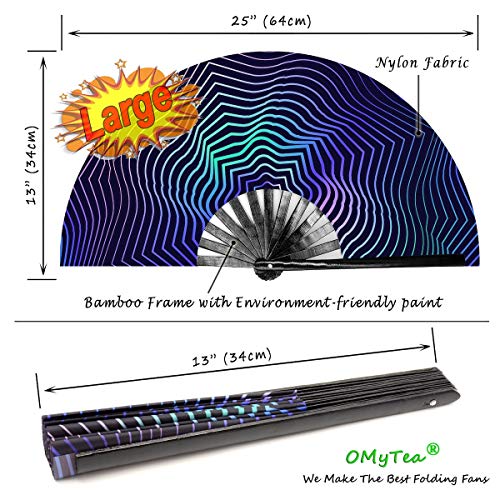 OMyTea Rave Clack Hand Fan for Men/Women - Large Chinese Japanese Bamboo Folding Handheld Fan - for EDM, Music Festival, Club, Event, Party, Dance, Performance, Decoration, Gift (Illusion Trippy) - color: Illusion Trippy